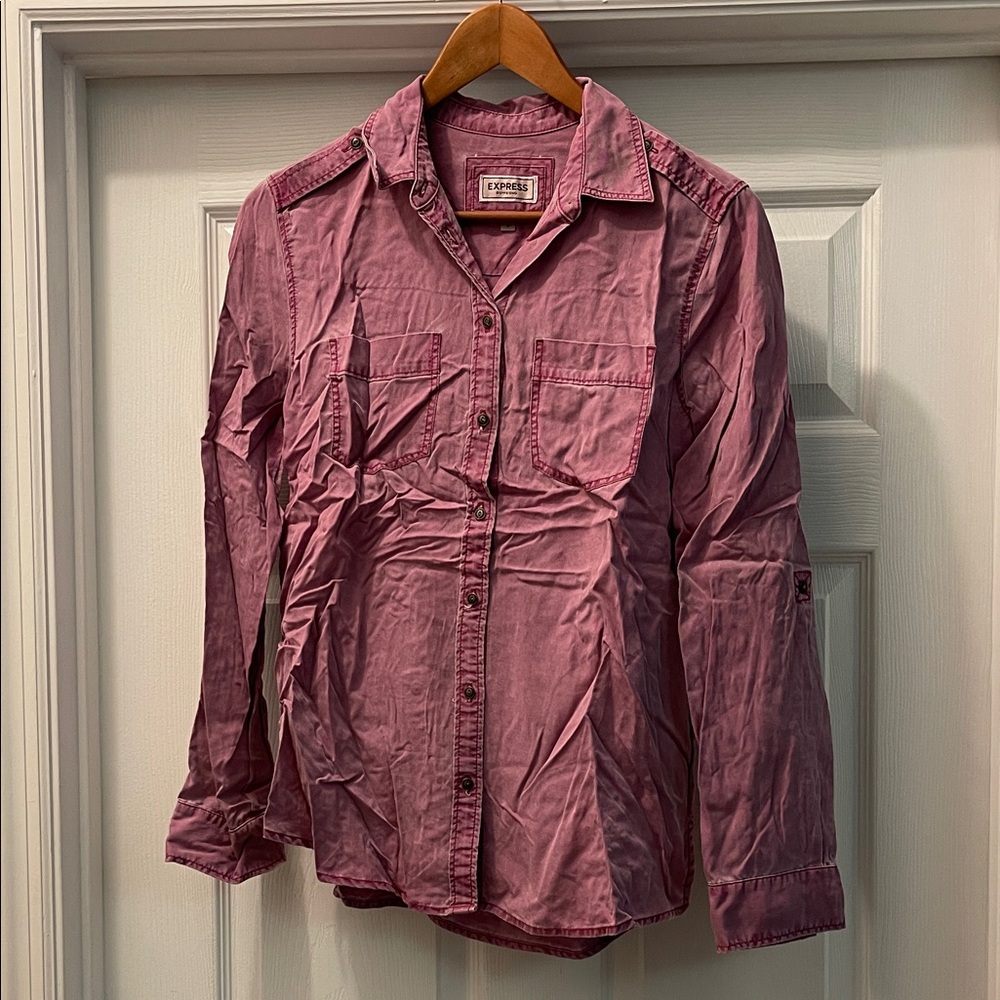 Express Boyfriend  Pink Denim Shirt Small